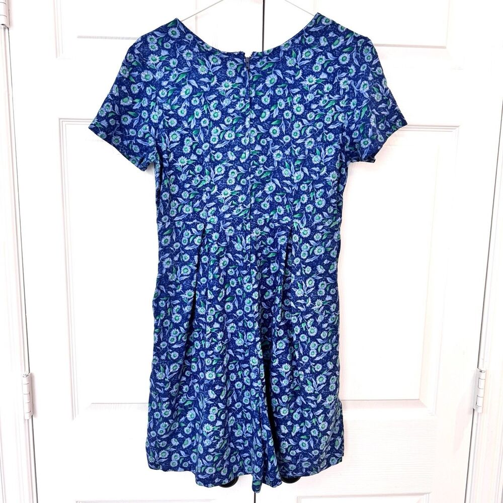 Vintage FADS Jumper Shorts One Piece Romper Blue Floral Pockets Back Zip Women - Picture 6 of 7